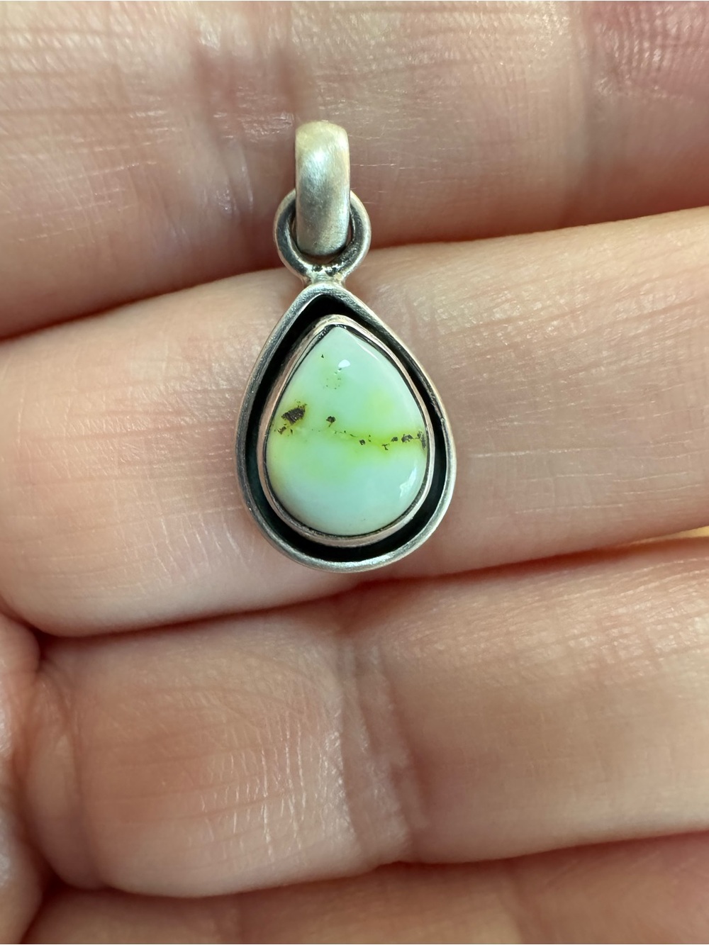 Palomino Variscite Sterling Silver Shadow Box Teardrop Pendant - Handcrafted